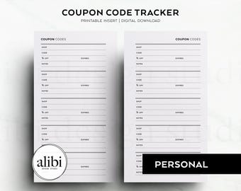 Personal Printable Coupon Code Tracker Shopping Budget Planner Personal Printable Planner Inserts