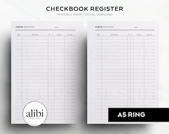 A5 Checkbook Register Printable Financial Planner Insert Budget Tracker A5 Printable Planner Inserts