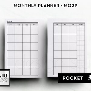 Pocket Monatsplaner Undatierter Kalender Pocket druckbarer Planer Einlagen Monat auf 2 Seiten Monatliche Übersicht | Mo2P
