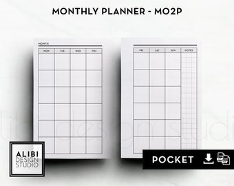 Pocket Monthly Planner Undated Calendar Pocket Printable Planner Inserts Month on 2 Pages Monthly Overview | Mo2P