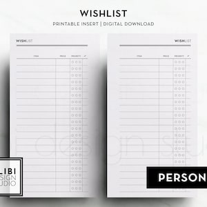 Personal Wishlist Tracker Personal Printable Planner Inserts
