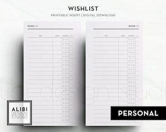 Personal Wishlist Tracker Personal Printable Planner Inserts