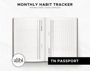 Passport TN Monthly Habit Tracker, Travelers Notebook Printable Inserts Monthly Planner Daily Habits