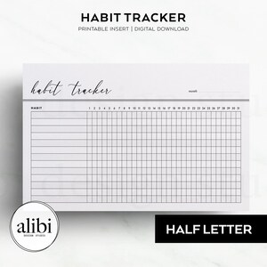 Half Letter Habit Tracker Printable Planner Inserts Horizontal Monthly Habit Tracker Printable Insert Monthly Planner