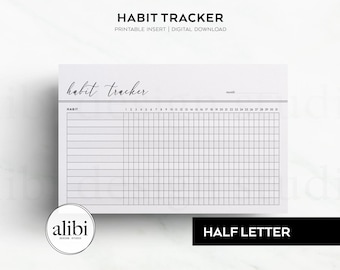 Half Letter Habit Tracker Printable Planner Inserts Horizontal Monthly Habit Tracker Printable Insert Monthly Planner
