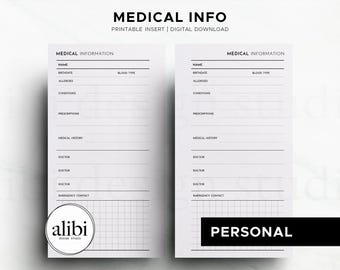 Personal Medical Information Printable, Health Record Insert, Doctor Notes Medication Tracker, Emergency Info Planner PDF Doctor Visits