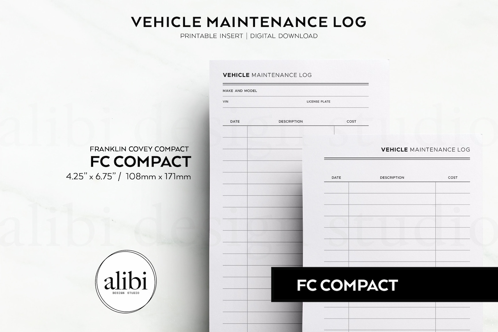 FC Compact Printable Vehicle Maintenance Log Franklin Covey Compact ...