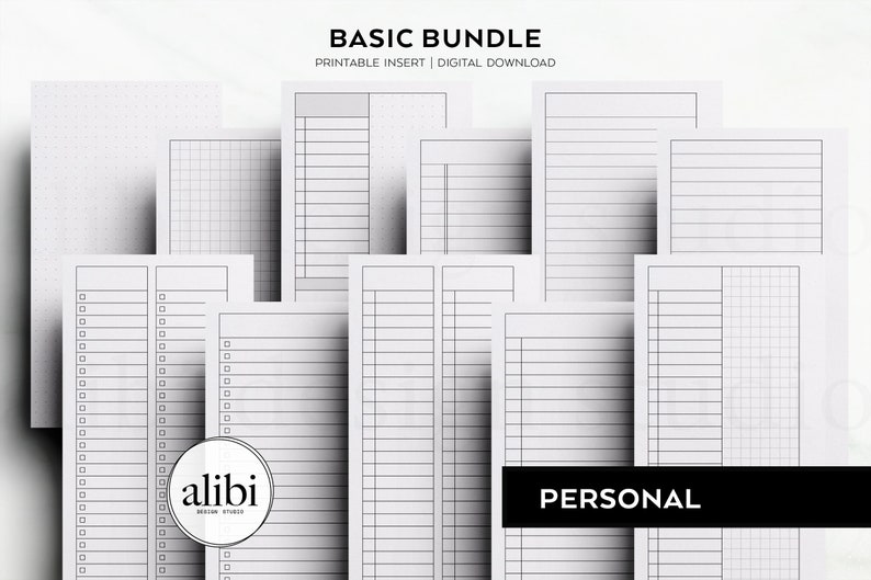 Personal Basic Printable Planner Inserts Bundle - Grid Paper Dot Grid ...