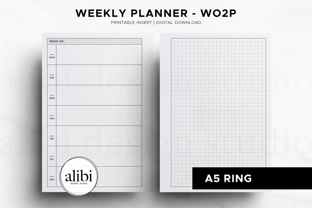 A5 Weekly Planner Printable | Week on Two Pages Layout | Horizontal ...