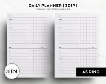 A5 Daily Planner 2D1P 2 Days on 1 Page - Daily Schedule Grid Paper Daily Journal A5 Printable Planner Inserts, Planner Refill
