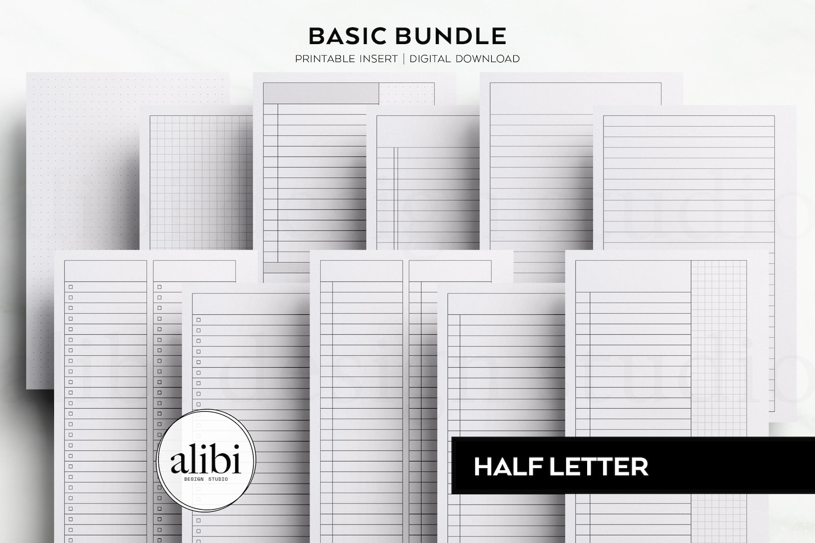 Half Letter Basic Printable Planner Inserts Bundle - Grid Paper Dot ...