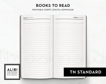 Standard TN Books to Tracker lesen | Lese Journal Buch Liste Travelers Notebook druckbare Einsätze