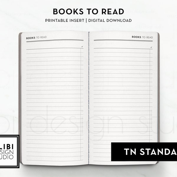 Standard TN Books to Read Book List Reading List Tracker Reading Planner Reading Journal Reading Log Travelers Notebook Printable Inserts