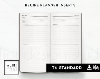 Standard TN Recipe Planner Recipe Journal Recipe Book Traveler's Notebook Printable Insert Refill