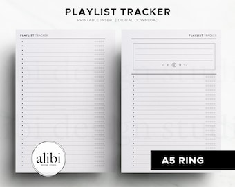A5 Playlist Tracker Music Tracker Podcast Tracker A5 Printable Planner Inserts Music List Song Log