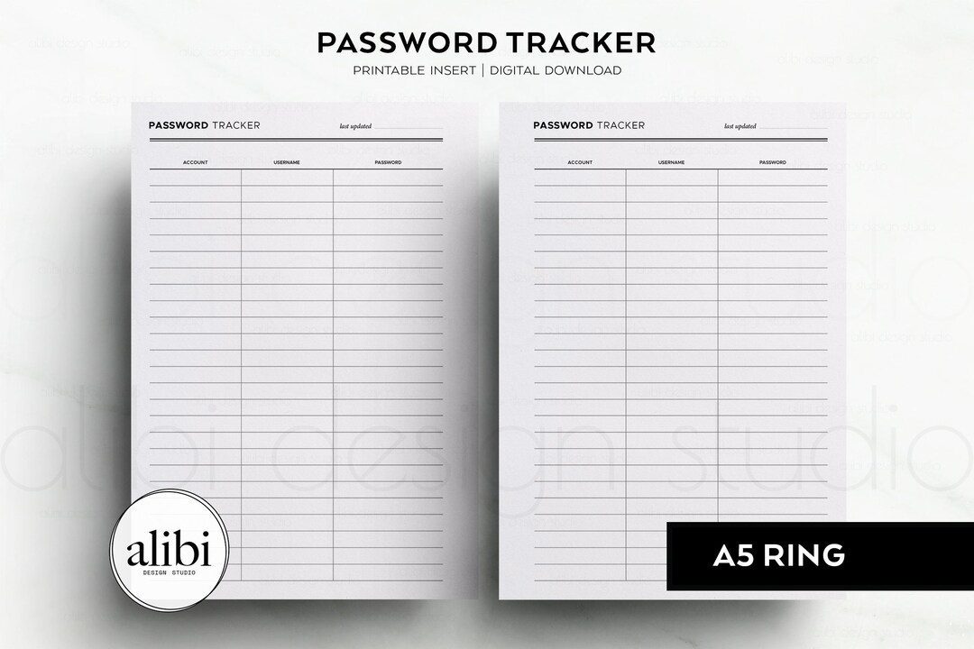 A5 Password Tracker Password Manager Login Organizer | Account Username ...