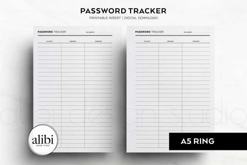 Password Reminder Examples A5 Password Tracker Password Manager Emergency Planner Password ...