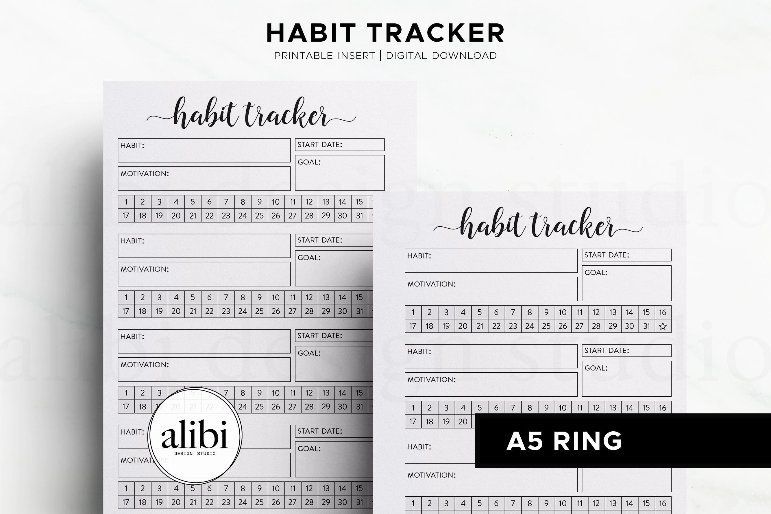A5 Habit Tracker Printable Monthly Goal Planner Insert | Daily Routine ...