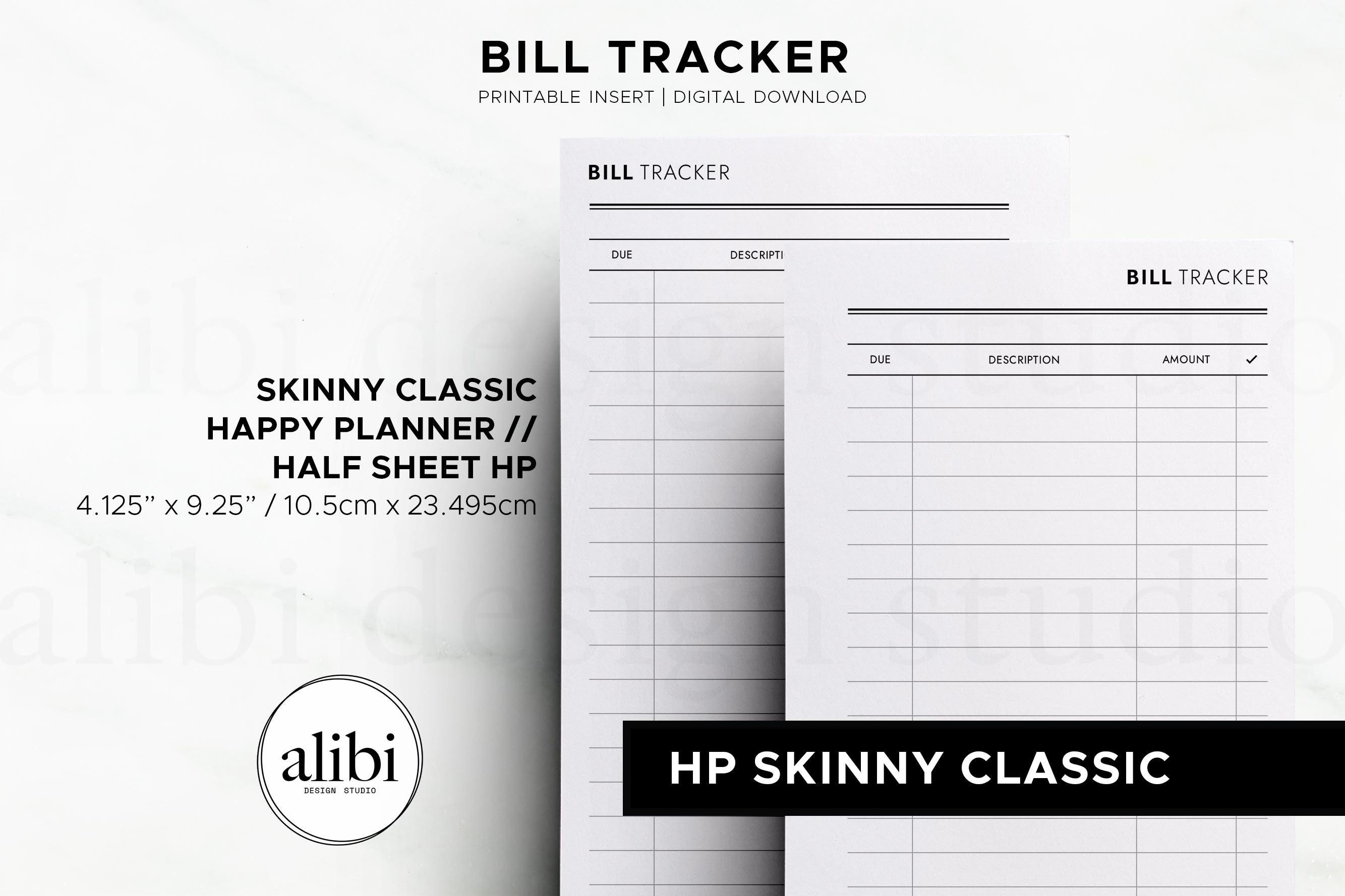 Skinny Classic Happy Planner Bill Tracker Monthly Budget Expense ...