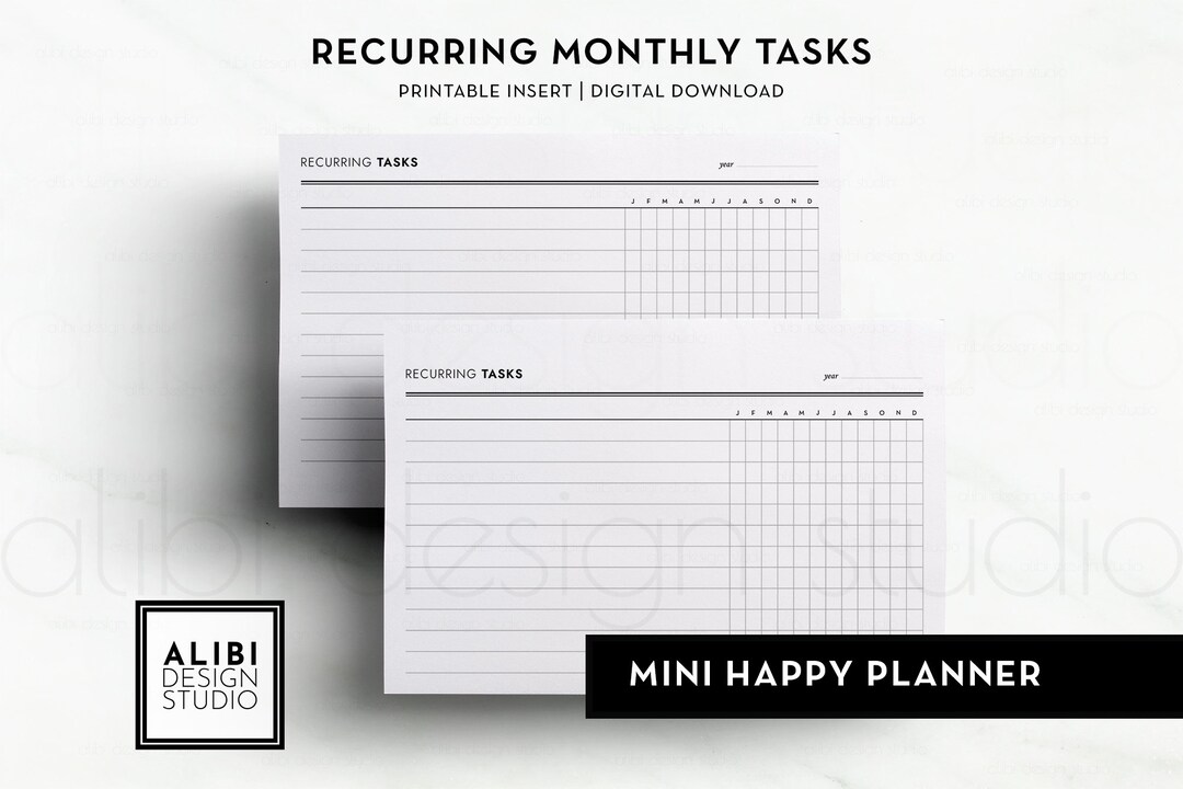 HP MINI Recurring Tasks Yearly Overview Mini Happy Planner Printable ...