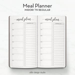 Standard TN Meal Planner Weekly Planner for Traveler&#39;s Notebook Printable Refill Grocery List Shopping List Food Log Wo1P
