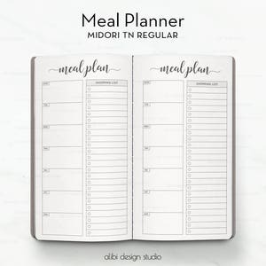 Standard TN Meal Planner Weekly Planner for Traveler's Notebook Printable Refill Grocery List Shopping List Food Log Wo1P