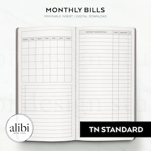 Standard TN Monthly Planner Month on 2 Pages Bill Tracker Finance Planner Travelers Notebook Budget Planner | Midori Regular