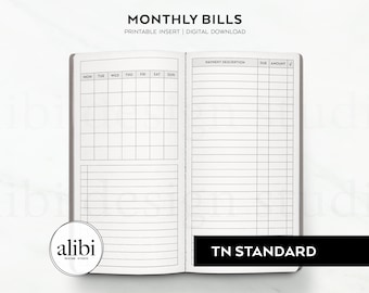 Standard TN Monthly Planner Month on 2 Pages Bill Tracker Finance Planner Travelers Notebook Budget Planner | Midori Regular