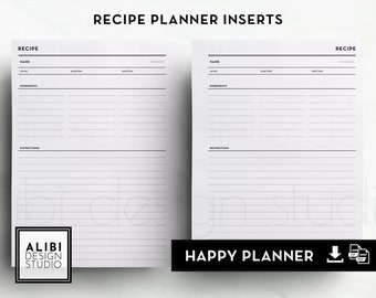 Happy Planner Recipe Journal Recipe Book Recipe Planner HP Classic Printable Planner Inserts