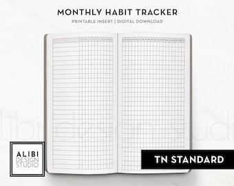 Standard TN Habit Tracker Monthly Planner Traveler's Notebook Printable Inserts Midori Regular