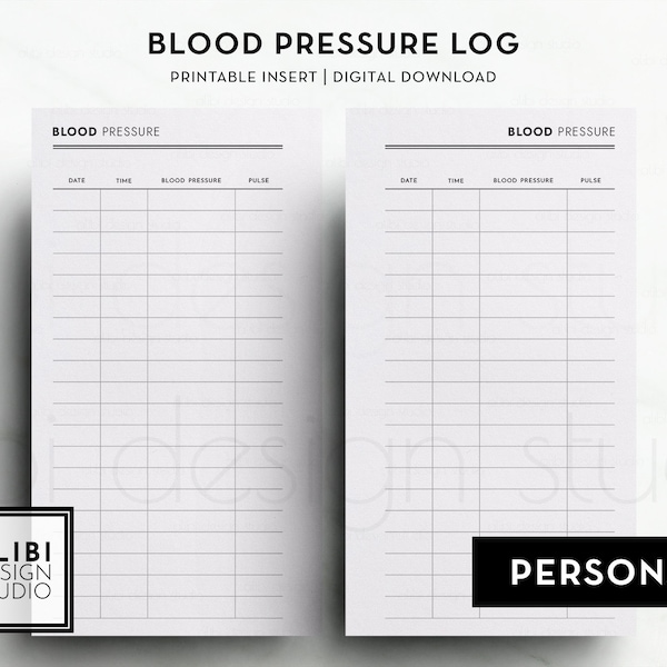 Personal, Blood Pressure Tracker Health Journal Medical Planner | Hypotension Hypertension Personal Printable Planner Inserts