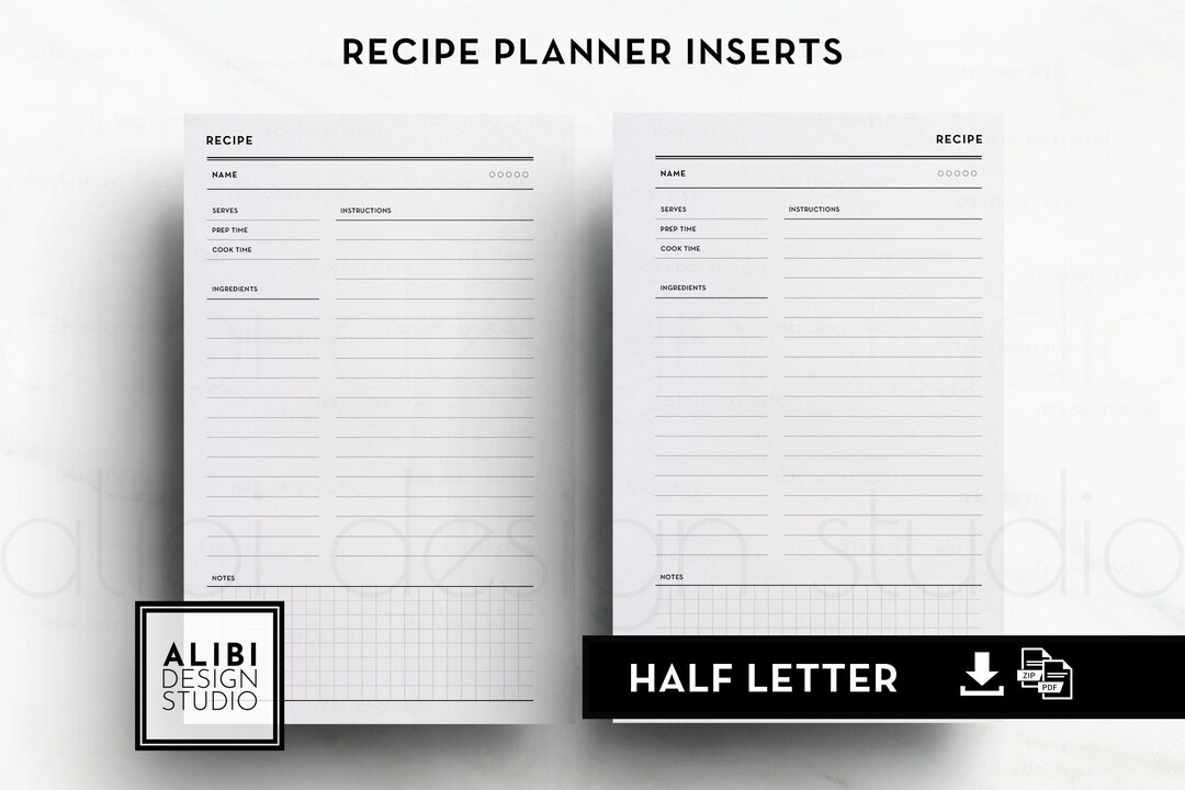 Half Letter, Recipe Planner Recipe Journal Recipe Book Half Letter ...