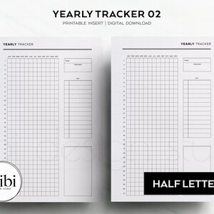 Half Letter Year Tracker Habit Tracker Yearly Overview Mood Tracker Period Tracker Half Letter Printable Planner Inserts Migraine Tracker