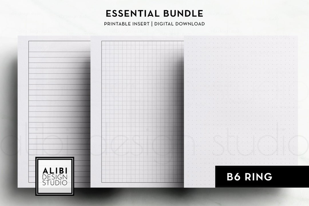B6 Rings, Essential Planner Printable Inserts Grid Paper Dot Grid Paper ...