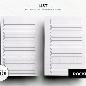 Pocket List Insert - To Do List Shopping List Grocery List Pocket Planner Printable Inserts