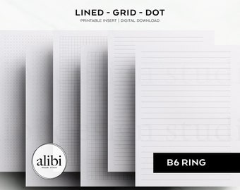 B6 Rings Grid Paper Dot Grid Lined Paper Printables B6 Printable Planner Inserts