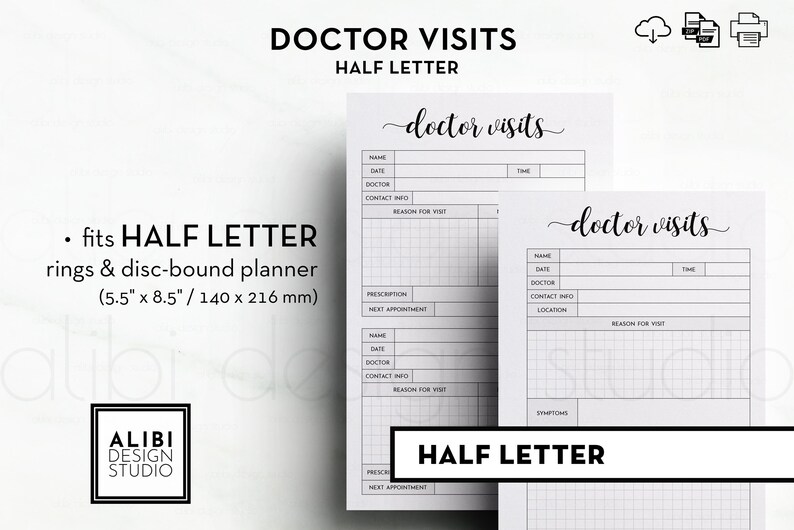 Half Letter Doctor Visits Medical Appointment Tracker Half ...