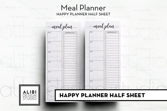 Half Sheet Happy Planner Meal Planner Grocery List for | Etsy