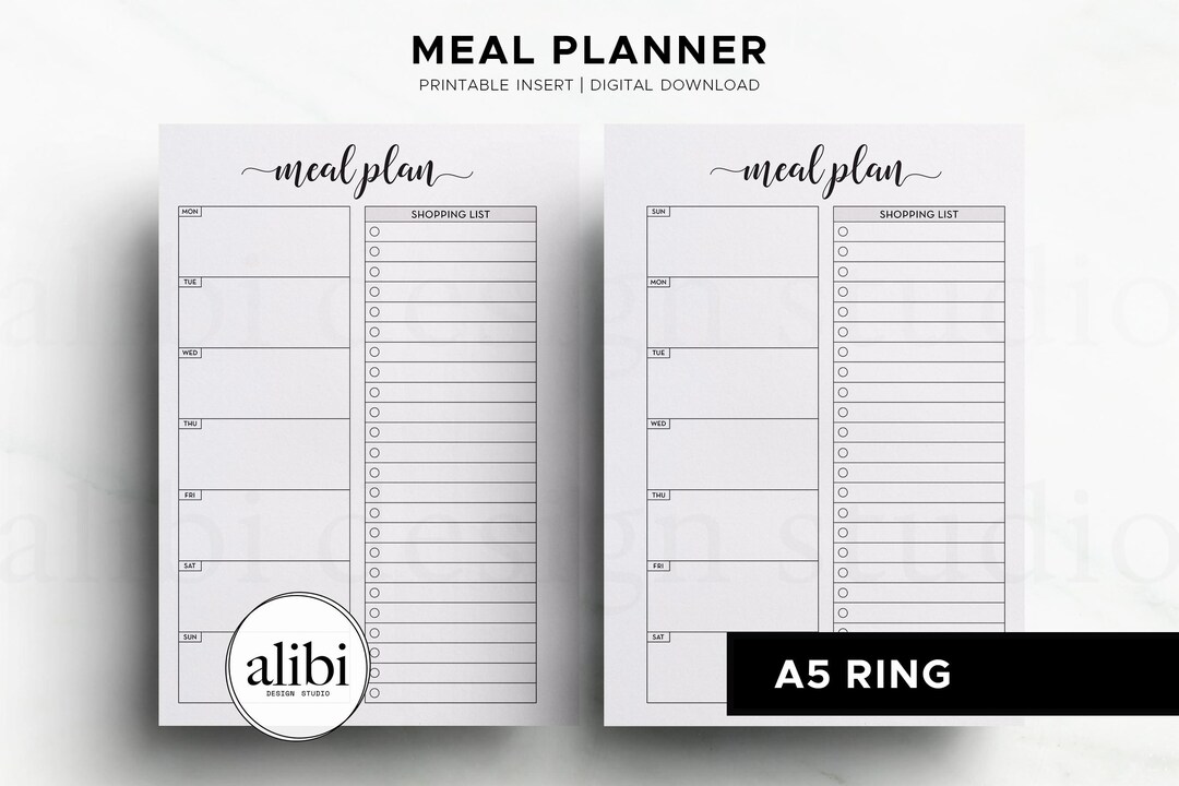 A5 Meal Planner Shopping List Weekly Meal Planner, A5 Menu Planner ...