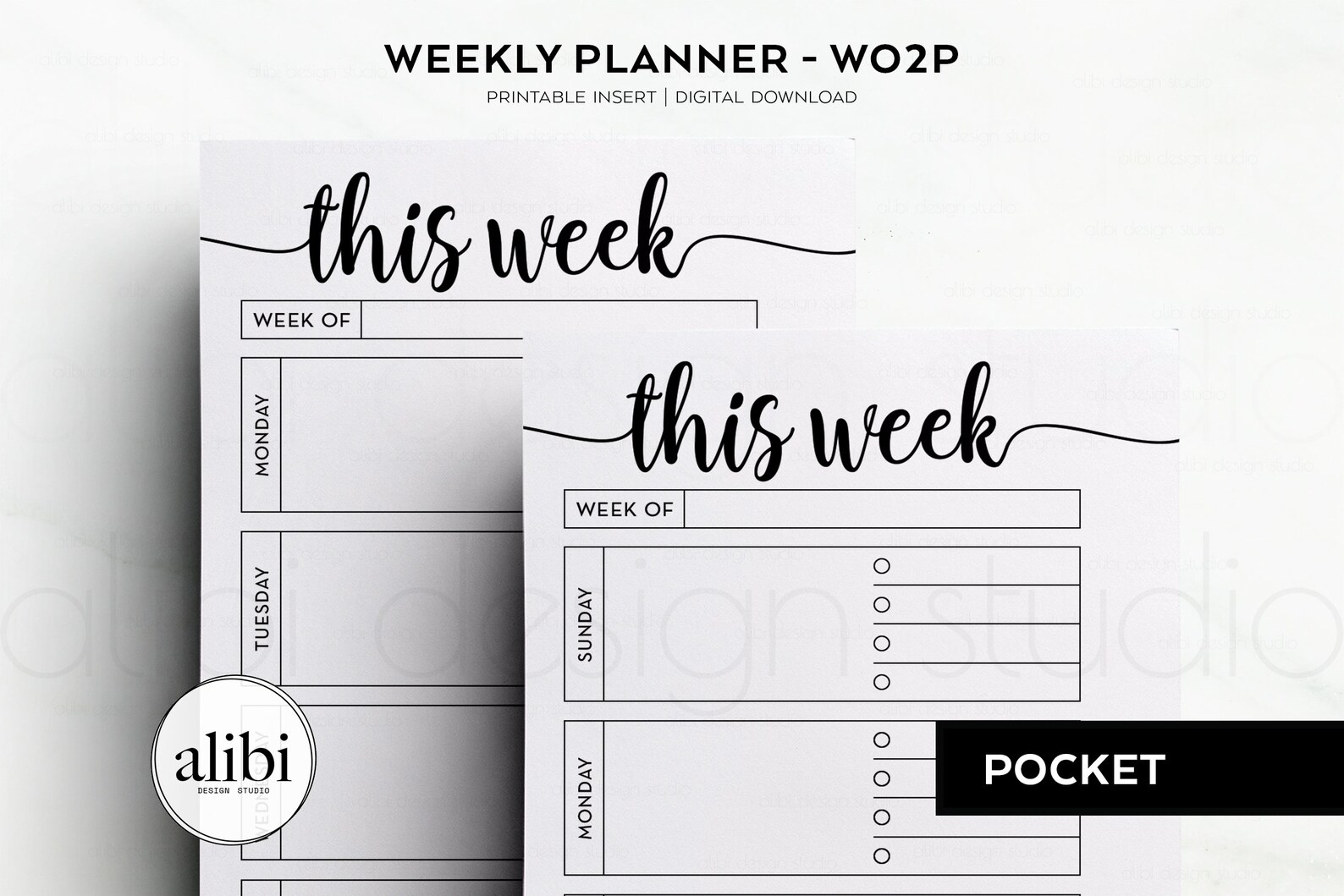 Pocket Weekly Planner, Week on 2 Pages Pocket Printable Planner Inserts ...