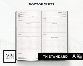 Standard TN Doctor Visits, Medical Appointment Tracker, Travelers Notebook Printable Inserts Health Planner Medical Inserts Midori Refill