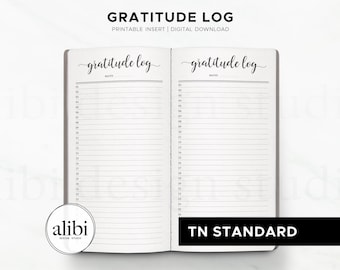 Standard TN Gratitude Log Monthly Planner, Daily Gratitude Journal, 31 Day Tracker Travelers Notebook Printable Inserts
