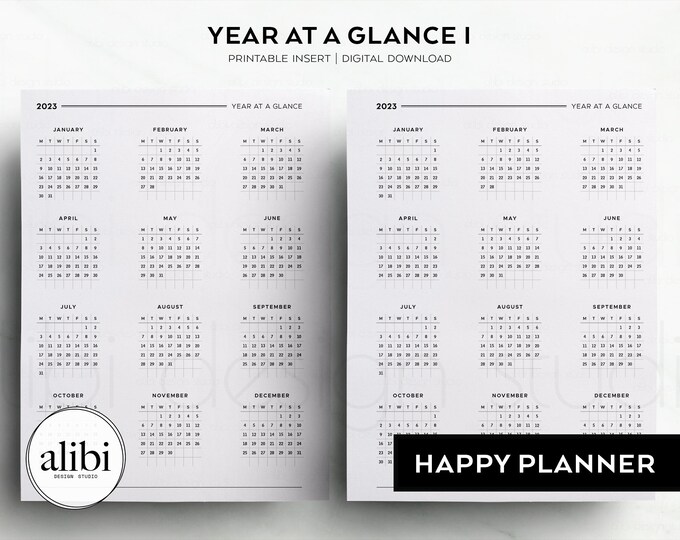Happy Planner 2023 Year at a Glance Dashboard 2023 Calendar Yearly