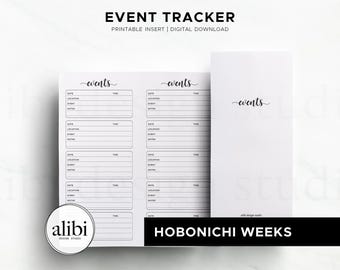 Hobonichi Weeks Event Tracker Planner - Organizer for Events and Meetings Hobo Weeks Printable Inserts Event Log | Instant Download