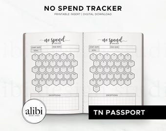 Passport TN No Spend Tracker Honeycomb Budget Insert, Savings Challenge with Exceptions Grid Passport Travelers Notebook Printable Inserts