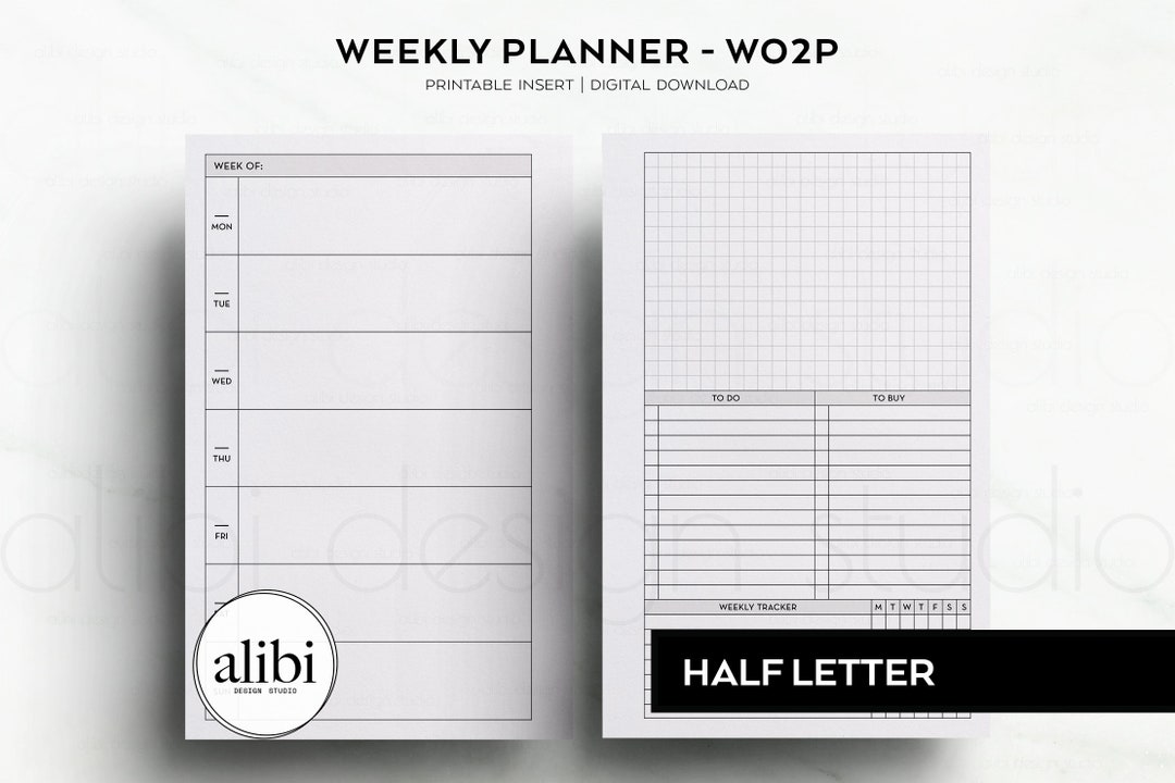 Half Letter Weekly Planner Week on 2 Page Half Page Printable Planner ...