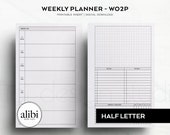 Half Letter Weekly Planner Week on 2 Page Half Page Printable Planner Inserts Habit Tracker Horizontal Weekly Discbound Planner