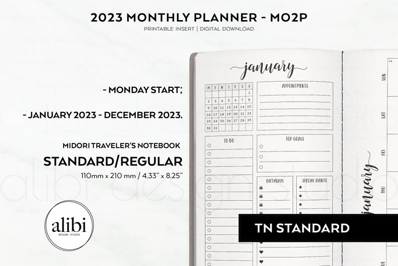 Standard TN 2023 Planner Monthly Planner 2023 Calendar - Etsy
