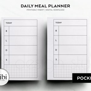 Pocket Meal Planner Daily Planner Pocket Printable Planner Inserts Grid Paper