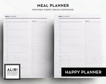 Happy Planner, Weekly Meal Planner Food Journal Shopping List Grocery List Meal Tracker HP Classic Printable Planner Inserts